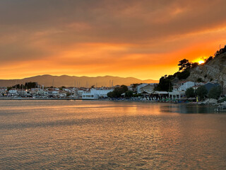 Sunset at the Greek town of Pythagoreo on the island of Samos, the birthplace of Pythagoras