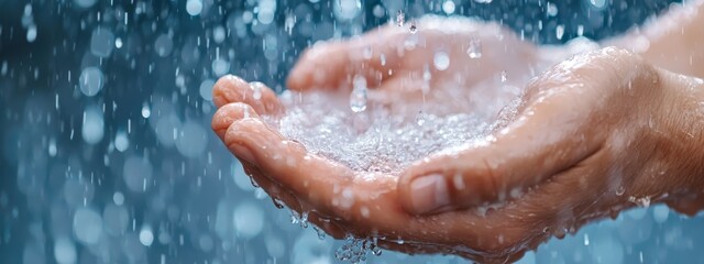 Fototapeta premium A tight shot of hands drawing water from a faucet, submerged in a pool