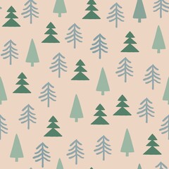 Obraz premium Hand drawn Christmas Tree seamless pattern-beige