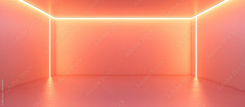 Poster 3d rendering of an empty room wall in peach color featuring a minimalistic abstract apricot backgrou