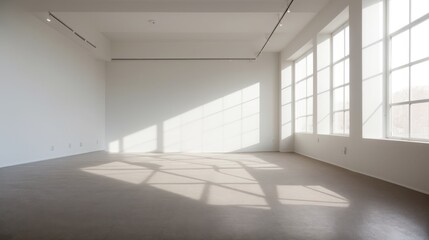 Fototapeta premium Room filled with sunlight creates gentle shadows from the expansive windows 