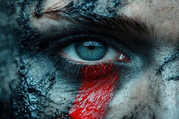Naklejka premium Close-up of a human eye with red tears