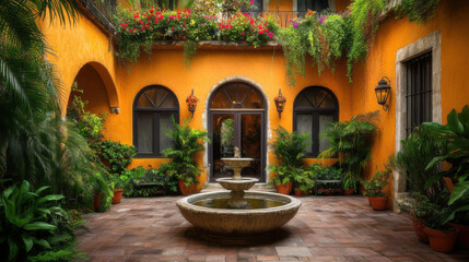 Naklejka premium Courtyard Fountain in Colonial Spanish Architecture