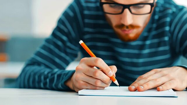 Student concentrating on notes, classroom peers