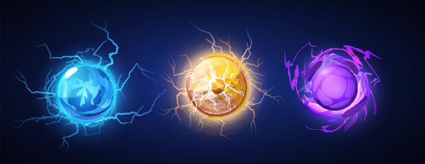 Set of bright 3D plasma spheres for game design. Isolated background.