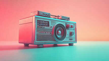Fototapeta premium Vintage Radio with Neon Lights and a Retro Aesthetic
