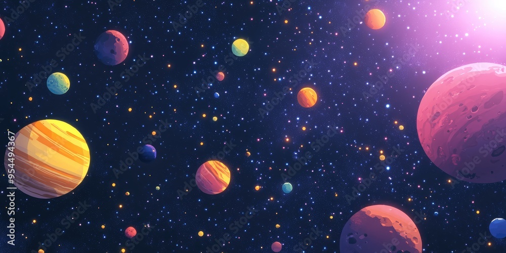 Leinwandbilder 2d illustration featuring a 3d cartoon rendering set against an empty interstellar space background 