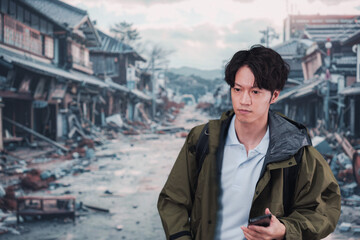 地震で被災した男性