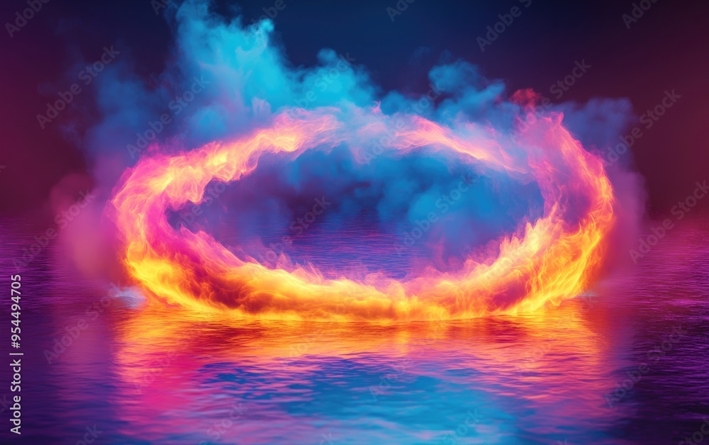 Leinwandbilder abstract nebula ring in a vibrant mix of warm colors rendered in 3d cartoon style perfect for enhanc