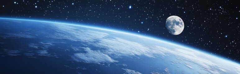 Detailed 3D cartoon rendering of the Earth and moon as seen from space