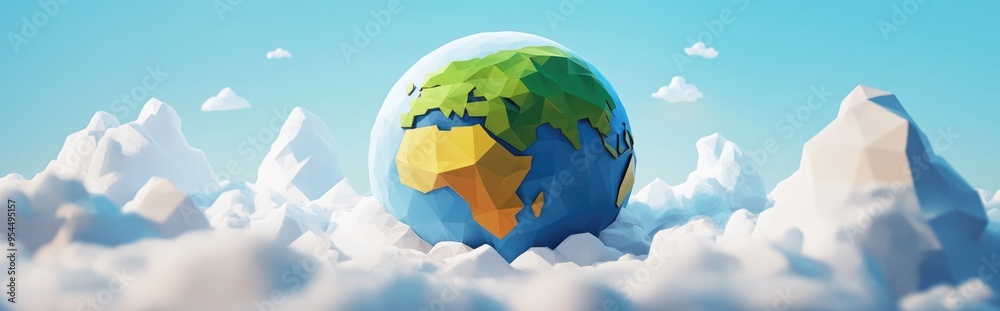 Poster 3d low poly earth in a cartoon rendering style