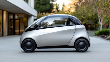 Small Electric Car in V. Pointers Style Parked on City Street