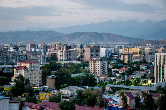 scenic views of bishkek city skyline and mountains in kyrgyzstan