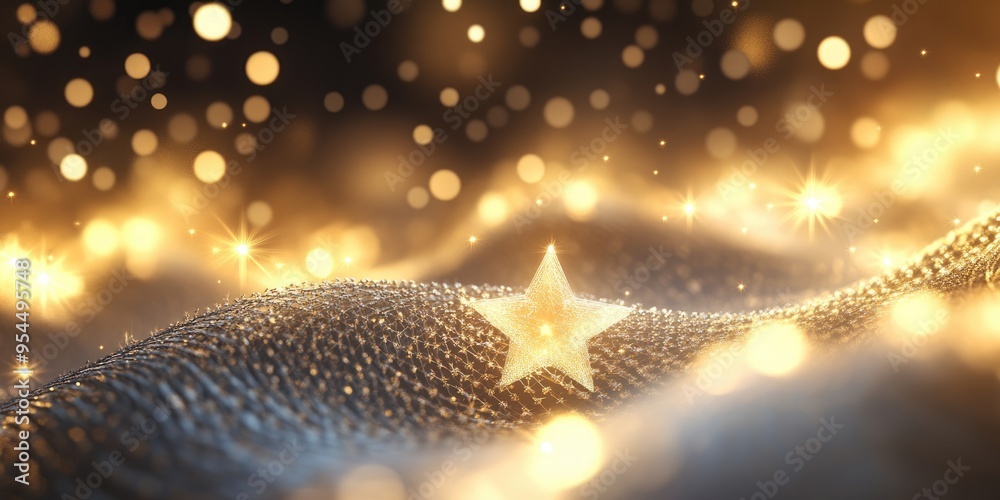 Poster Festive Christmas background with an elegant abstract design featuring lights and stars in a 3D cartoon rendering