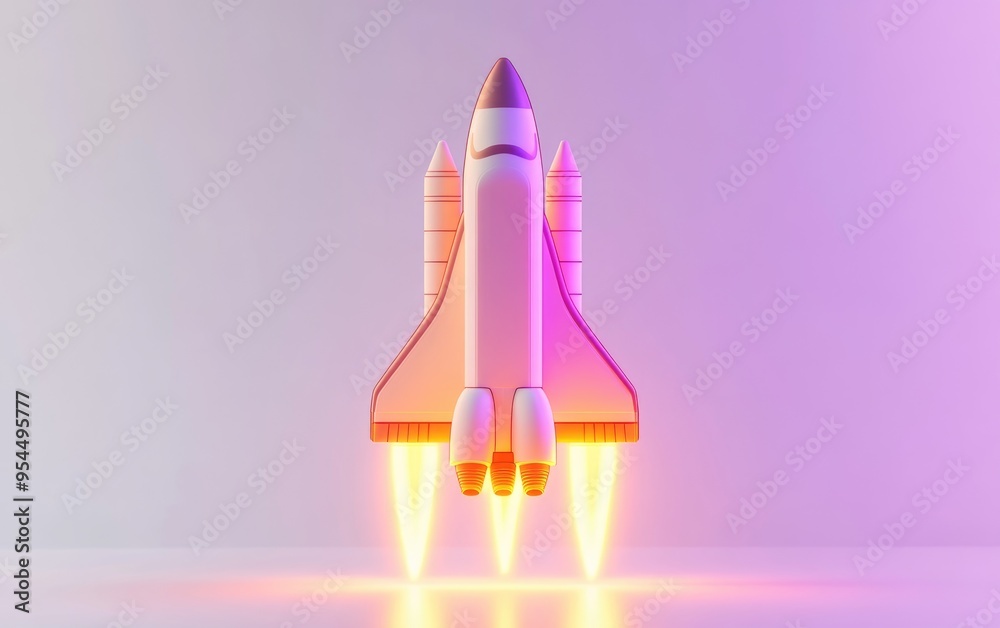 Poster Isolated on a white background a shuttle start in 3D cartoon rendering