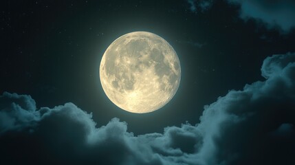 Fototapeta premium Highly detailed 3D cartoon rendering of a bright full moon in a dark night sky Full moon background showcasing the lunar phase