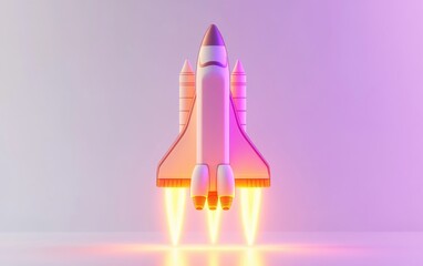 Isolated on a white background a shuttle start in 3D cartoon rendering