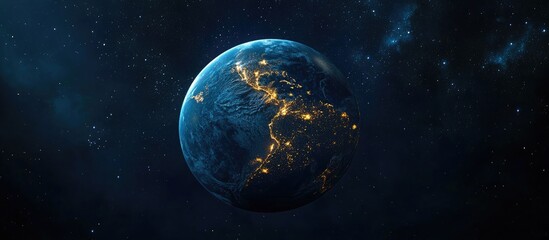 Obraz premium Abstract wallpaper featuring a nighttime Earth in a 3D cartoon rendering showcasing city lights and civilization
