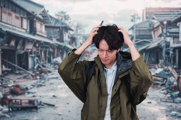 地震で被災した男性