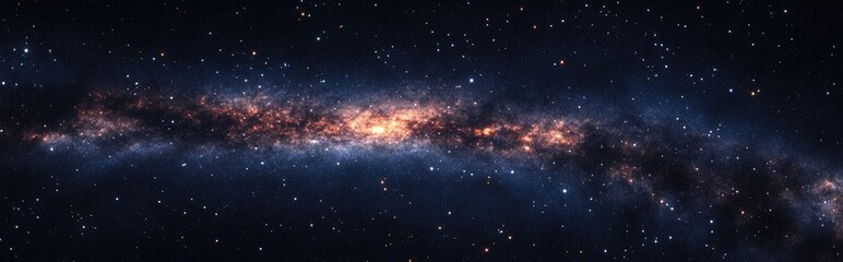 Panorama of the Milky Way galaxy depicted in a 3D cartoon rendering featuring stars and cosmic dust in the universe