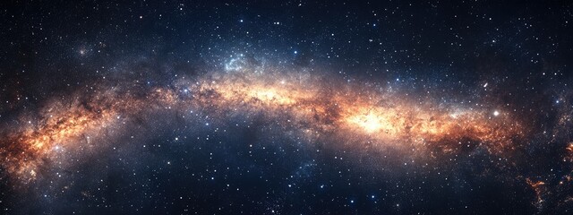 3D cartoon depiction of the Milky Way galaxy and cosmos against a dark sky