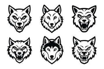 Obraz premium Wolf head Silhouette Bundle in Vector Clip Art Style