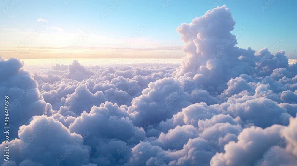 Fototapete cloudy skies and horizon in a 3d cartoon rendering showcasing infinite space and an atmospheric view