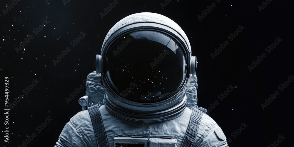 Poster Close up of an isolated astronaut on a black background in a 3D cartoon rendering