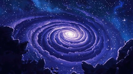Spiral galaxy in deep space depicted in 3D cartoon style
