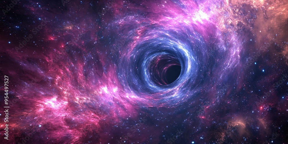 Fototapete Fractal image illustrating a wormhole in deep space created with 3D cartoon rendering