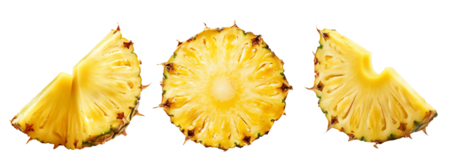 Isolated fresh pineapple slice on isolated transparent background