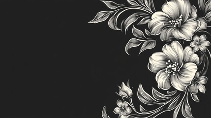 Two vintage white corners featuring an outlined design on a black backdrop Elegant hand drawn retro floral borders suitable for invitations menus banners postcards or save the date cards