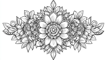 Fototapeta premium Henna flower design for tattoos and decorations featuring a decorative ethnic style ornament Ideal for coloring book pages