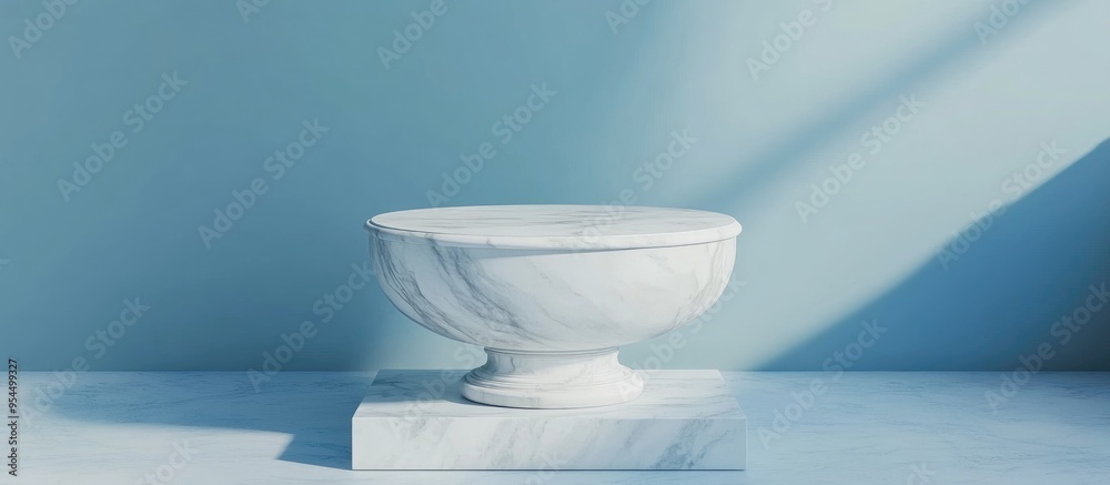 Poster white marble pedestal on a soft blue background 3d rendering