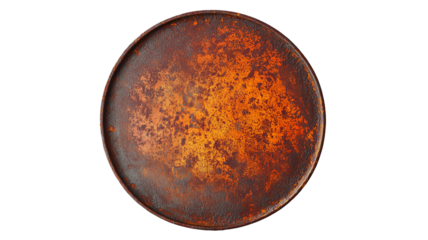 Rusty round metal plate isolated.
