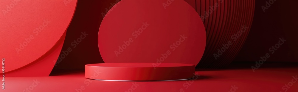 Poster Abstract red background featuring a minimalist podium mockup ideal for modern displays or showcases created through 3D rendering
