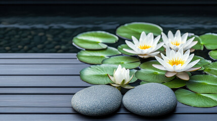 Fototapeta premium Water Lily and Stones in a Pond