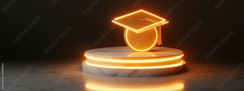 Aufkleber gold glossy icon representing a graduate on a white marble podium contemporary symbol for web social