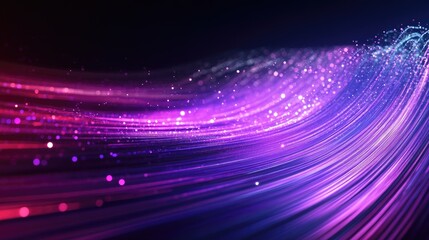 Fototapeta premium Panoramic concept of high speed technology featuring an abstract background with light trails glowing purple waves and dynamic impulse cable lines