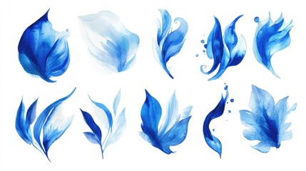 Watercolor collection featuring blue abstract elements in an oriental style ideal for pattern design wallpaper and textile decor