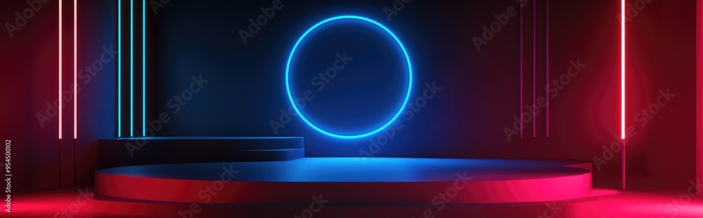 Aufkleber geometric studio mockup for showcasing products featuring a blue background 3d render and 3d illustr