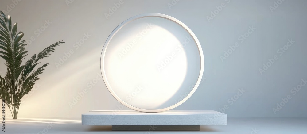Aufkleber Winner podium display on a white background with a circular ring representing success Blank product shelf backdrop 3D rendering
