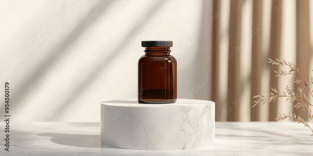 Aufkleber prescription bottle icon bronze symbol on a white marble podium icon suitable for website social med