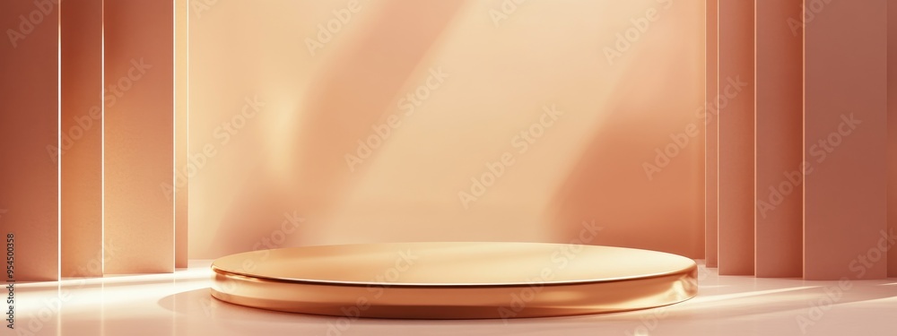 Poster Elegant shiny podium in a minimalistic style for mock up presentations featuring ample copy space and a 3D rendered abstract background design