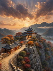 Obraz premium Oriental mountain castle