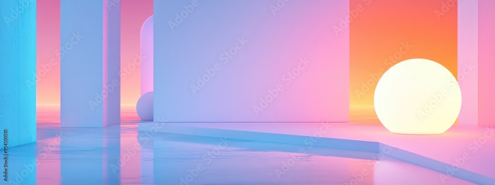 Poster Minimalistic 3D rendering of a white geometric shape scene