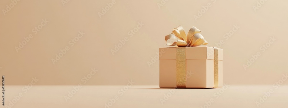 Poster minimalistic product backdrop for festive occasions and promotional events beige gift box adorned wi