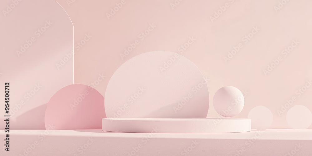 Poster Minimalist abstract scene featuring geometric shapes against a soft pink cream backdrop 3D render