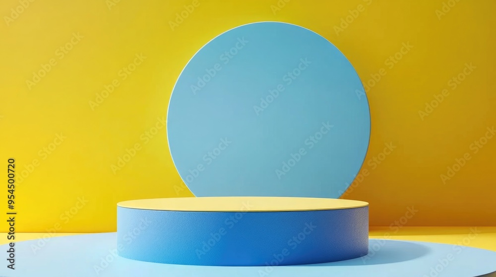 Aufkleber blue podium against a yellow abstract backdrop 3d render graphic design