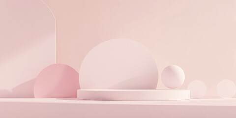 Fototapeta premium Minimalist abstract scene featuring geometric shapes against a soft pink cream backdrop 3D render